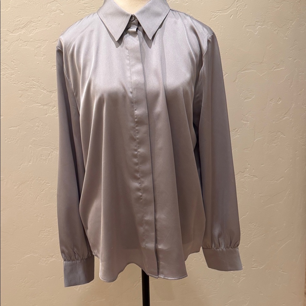 Ann Taylor Pale Silver Satin Blouse